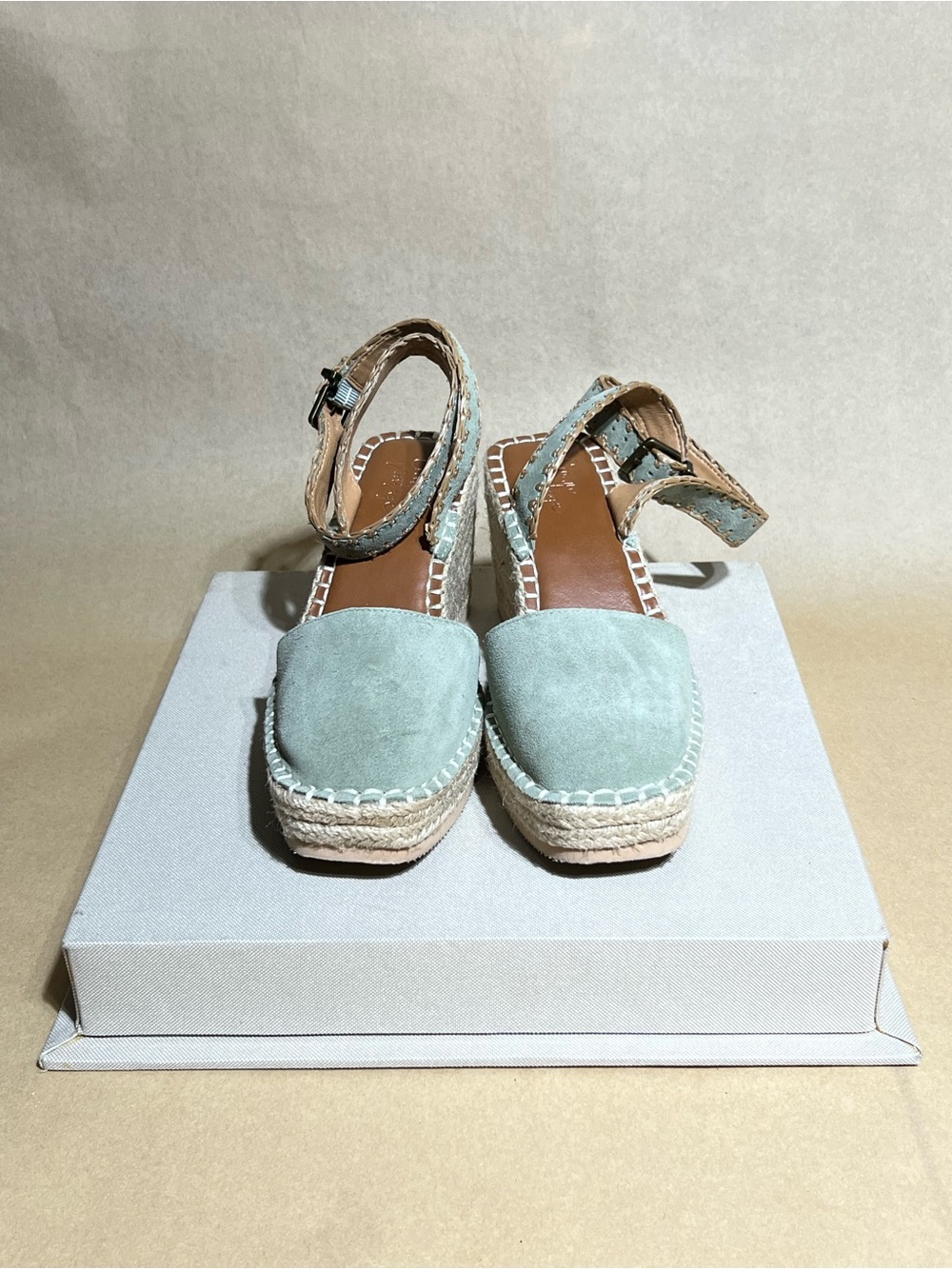 Crown Vintage Sage Green Suede Espadrille Wedge Sandals